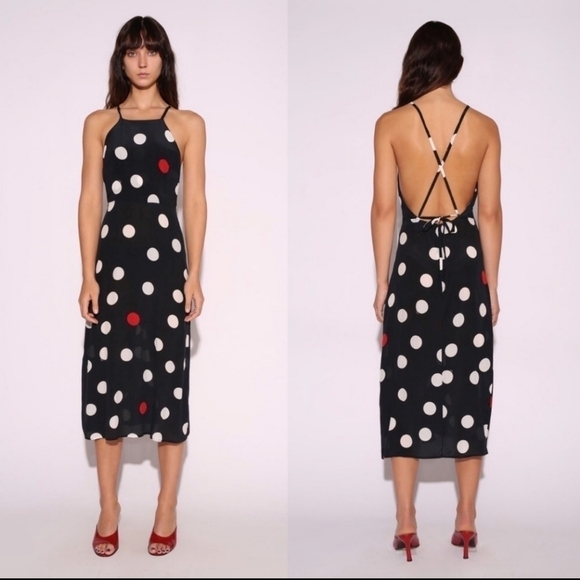 Réalisation Par Jeet Black White Red Polka Dot Backless Silk Dress Size S. . - Picture 16 of 16